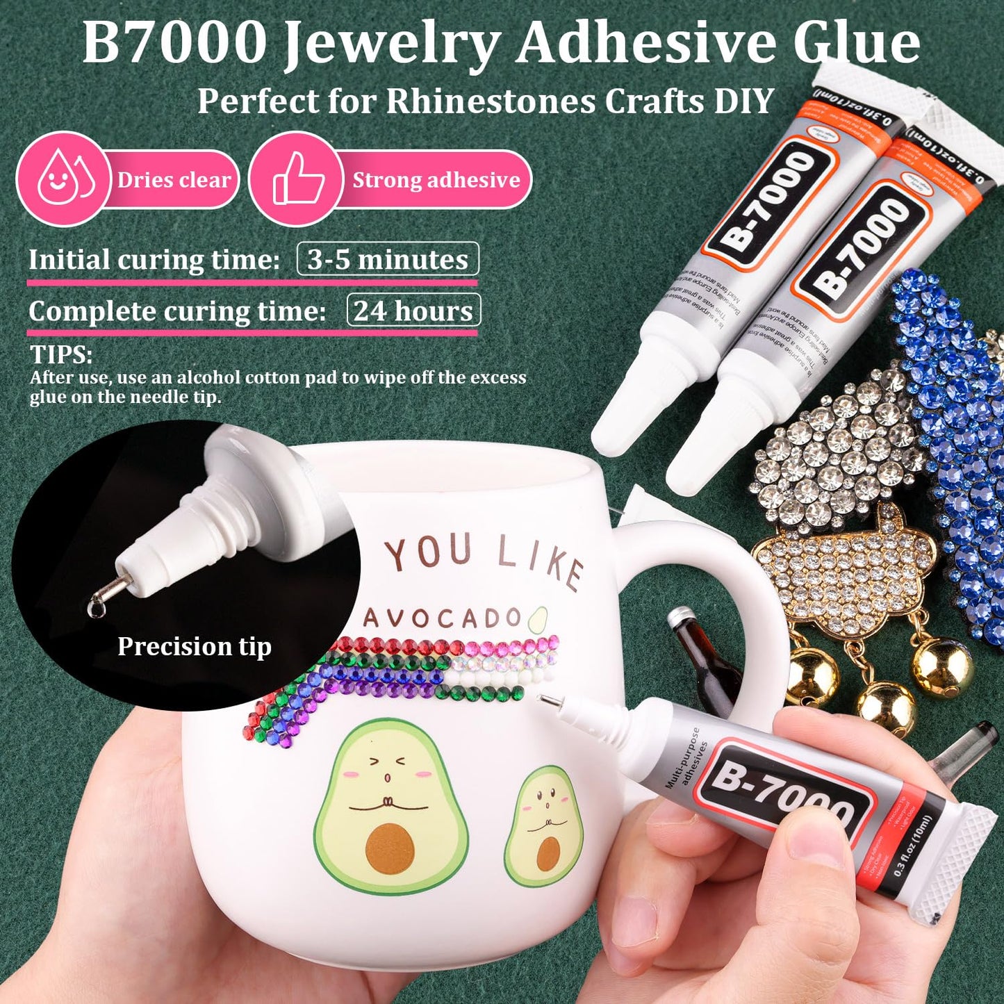 Resin Rhinestones for Crafting with B7000 Jewelry Glue, 1 Box Mix Colors 3mm Flatback Crystals with 3Pcs 10ml Glue for Bedazzling Crafts DIY Nail Art Makeup，Non Hotfix Gems for Clothing Shoes
