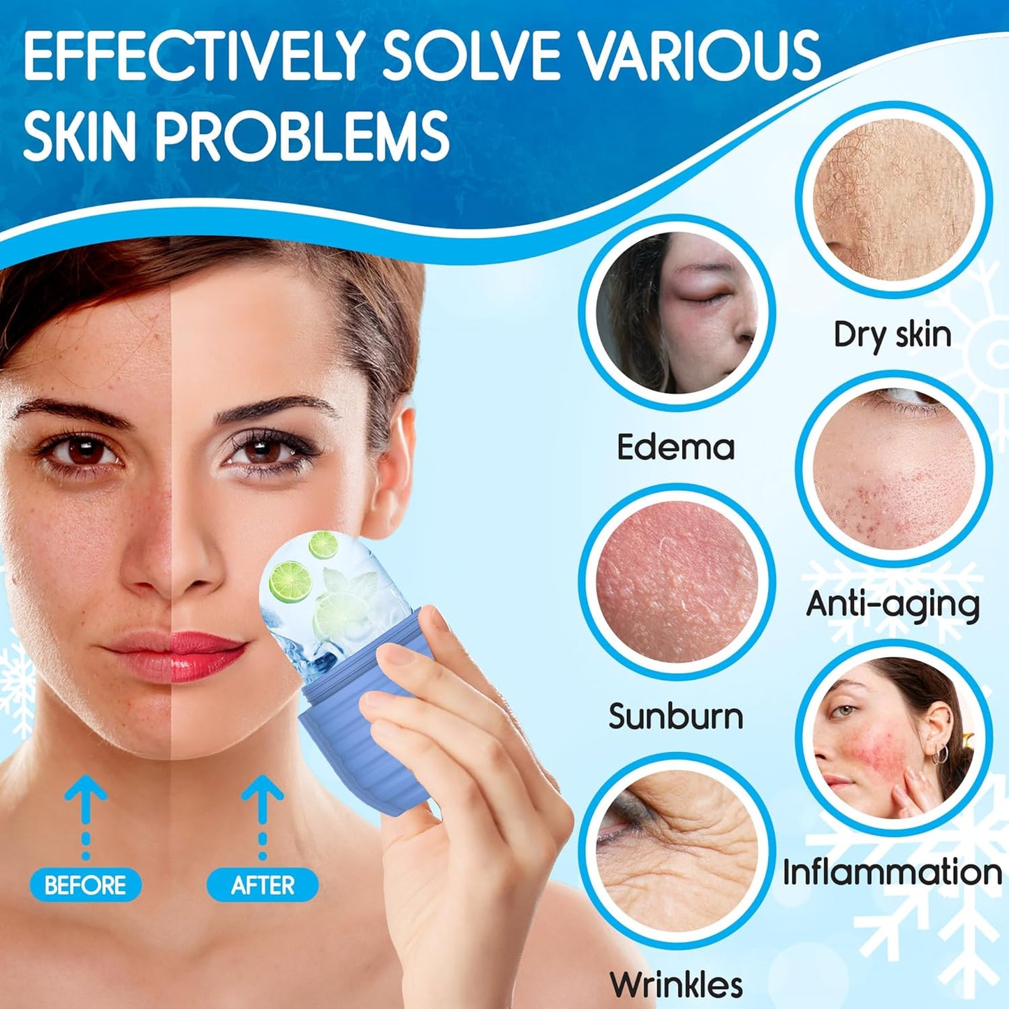 1Pcs Ice Roller for Face, Ice Face Roller, Reusable Silicone Ice Mold for Face, Facial Beauty Ice Roller Skin Care Tools for Shrink Pores Anti Wrinkle Reduce Puffiness (Pink)