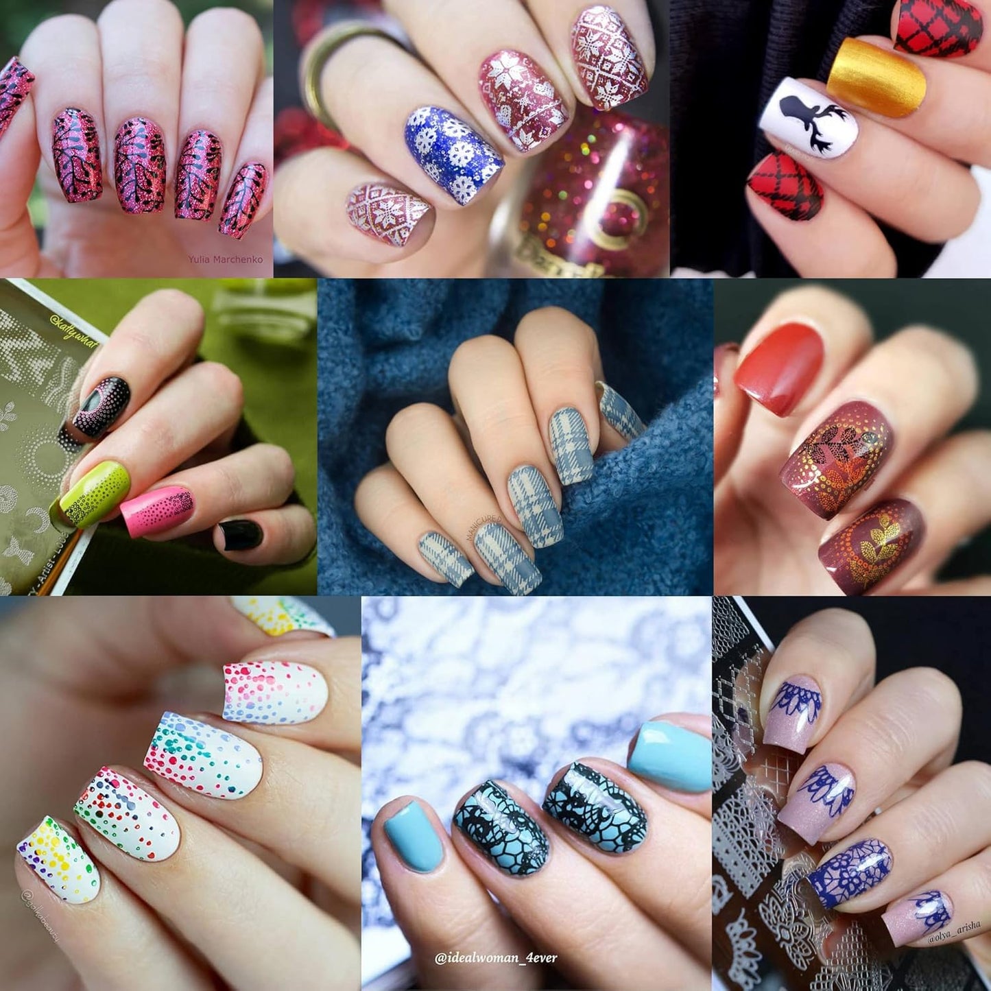 Born Pretty Nail Stamping Plates Set Plaid Flowers Leaves Lace Nail Art Image Plates Spring into Winter Stamp Templates Kit Image Manicuring DIY Printing Tools 8PCS