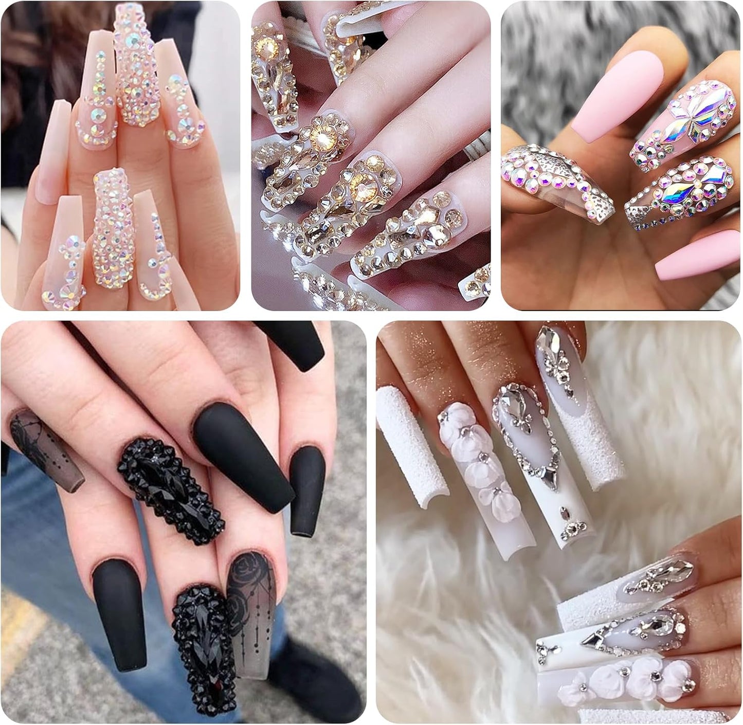 Dowarm 6000pcs Nail Rhinestones Kit, 16 Types of 800PCS Special-Shaped Diamonds + 5200PCS Flatback Rhinestones, 3D Crystal AB Glass Gemstones for Nail Crafts Decoration, Jewelry Gem Stones Charm
