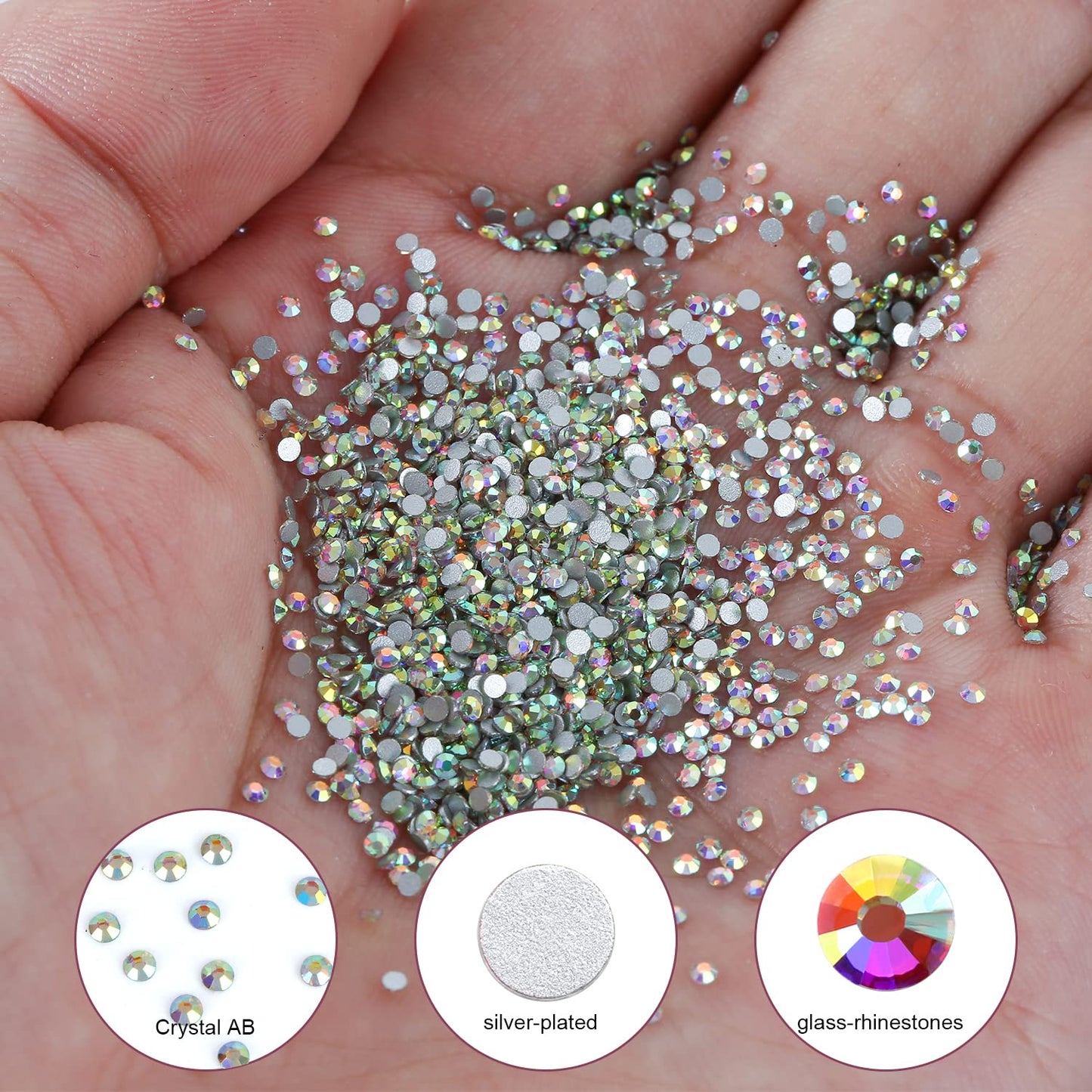 3000Pcs Crystal Ab Crystal Rhinestones,Glass Flatback Rhinestones Mini Gemstones for Nail Face Makeup Art Crafts Clothes Decoration -(SS8,2.4mm,Crystal Ab)