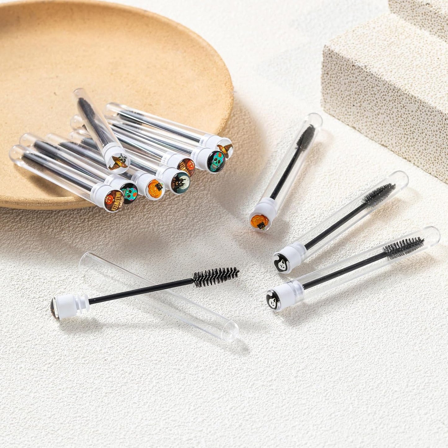 Halloween Party Decration 48 Pieces Disposable Mascara Wands Set, Include 24 Pcs Crystal Lash Spoolies Brush and 24 Pcs Reusable Empty Eyelash Brush Tubes Women Girls Gift Idea