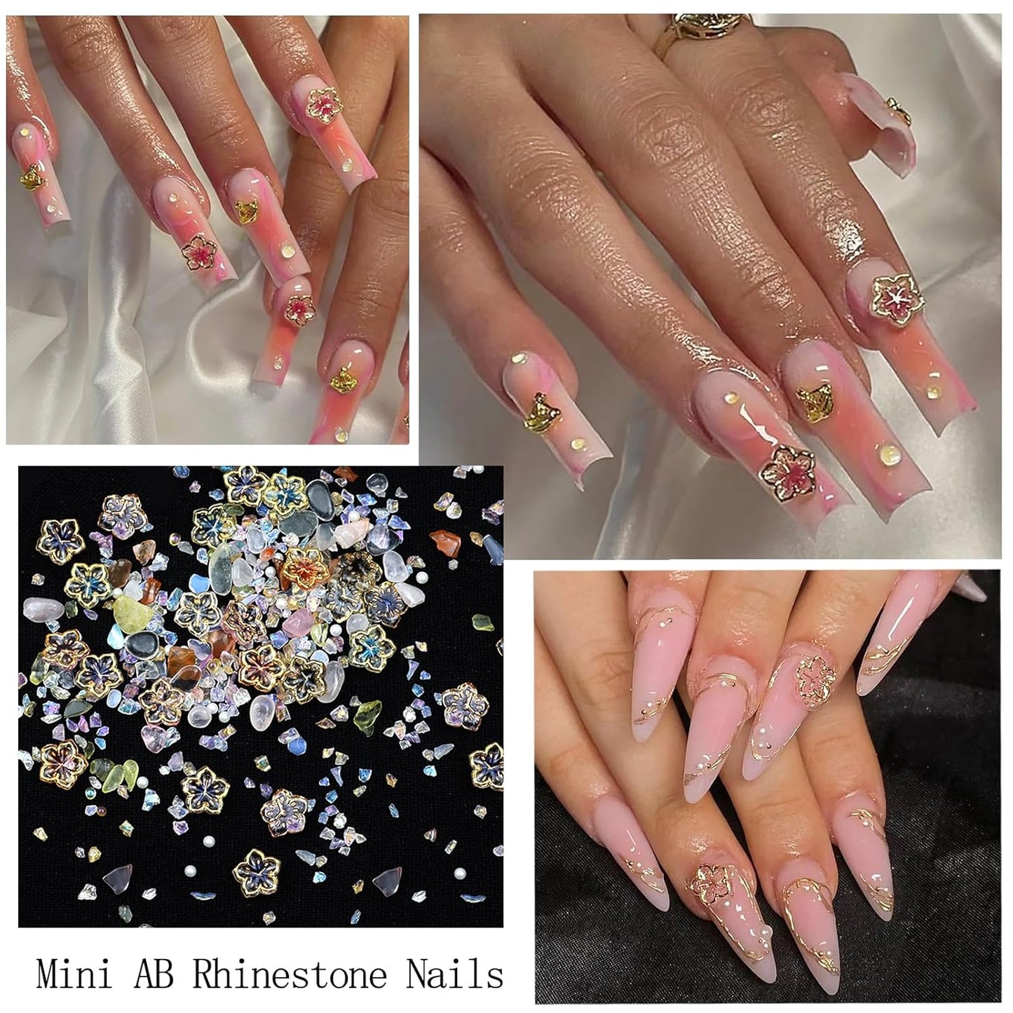 Rhinestones for Nails Butterfly Nail Charms 3D Flower for Nails Mixed Assorted Color Butterflies Flower Shape Design Gems Jewelry Accessories for Women DIY Manicure Supplies Decorations.