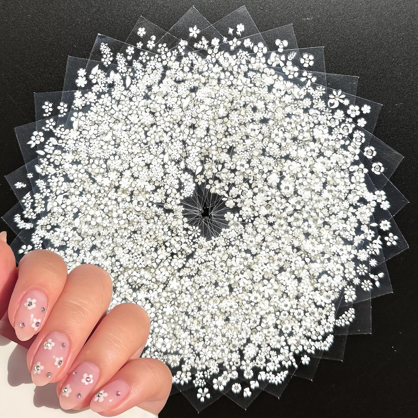 30 Sheets White Flower Nail Art Stickers - 3D Self Adhesive Daisy Decals for Spring Nail Art - Floral Supplies for Women and Girls