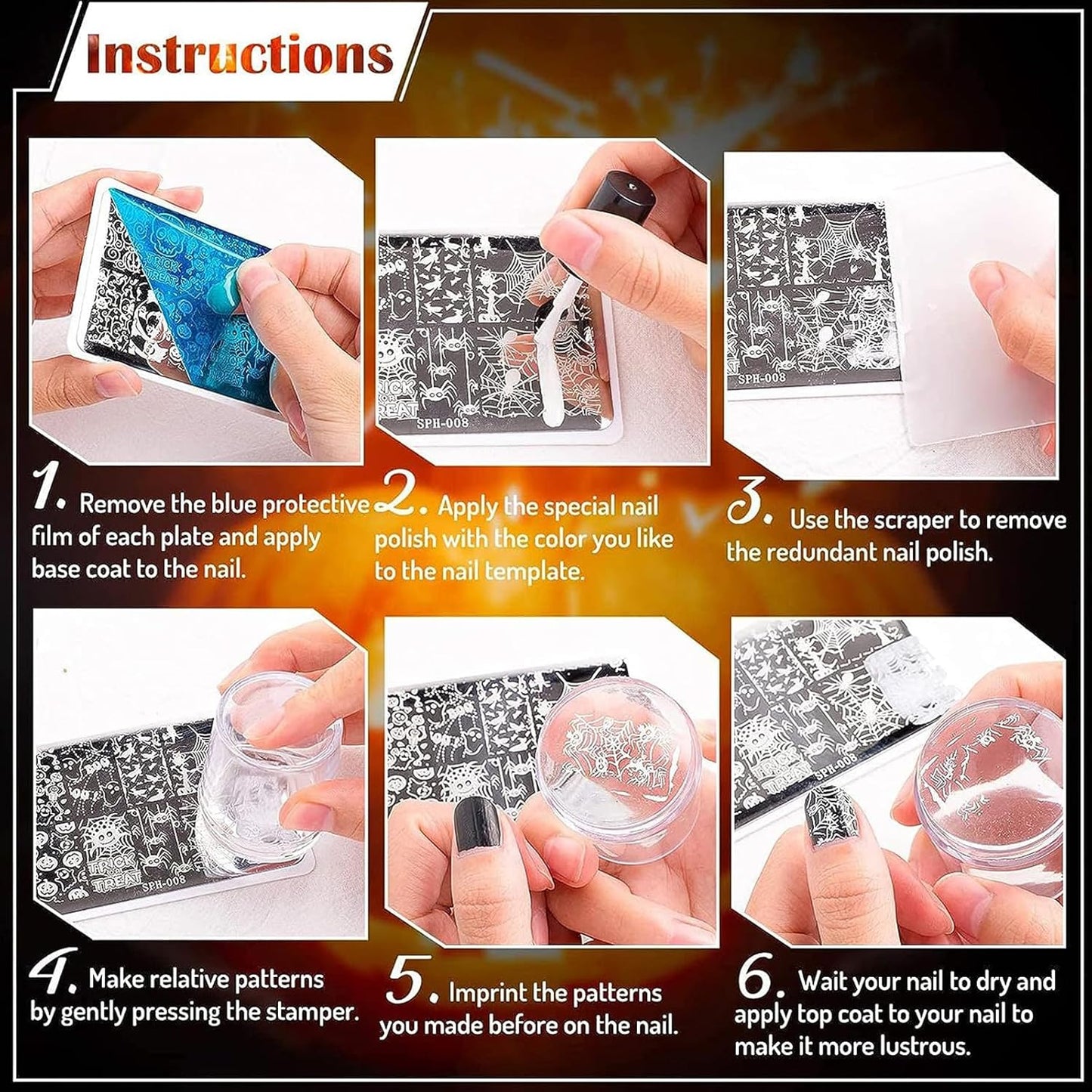 Whaline 6Pcs Preppy Nail Plates Stamping Set Heart Flower Butterfly Star Smiling Stamp Templates Groovy Nail Art Plates for DIY Print Manicure Salon Design Gift