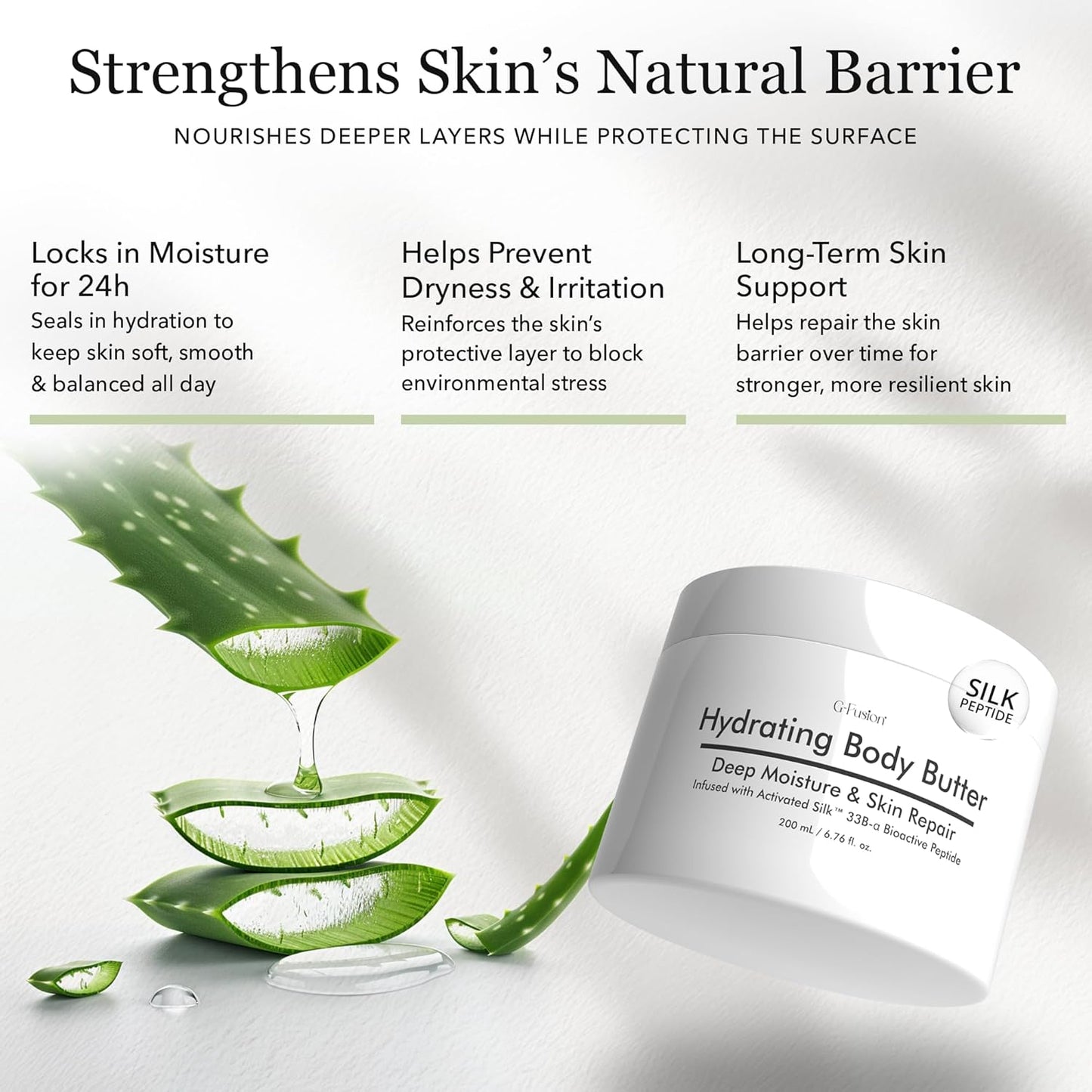 Hydrating Silk Peptide Body Butter - Lightweight Non-Greasy Moisturizer with Aloe Vera, Vitamin E & Herbal Extracts for Dry, Rough, and Sensitive Skin – Deep Nourishment Body Glaze & Hydration