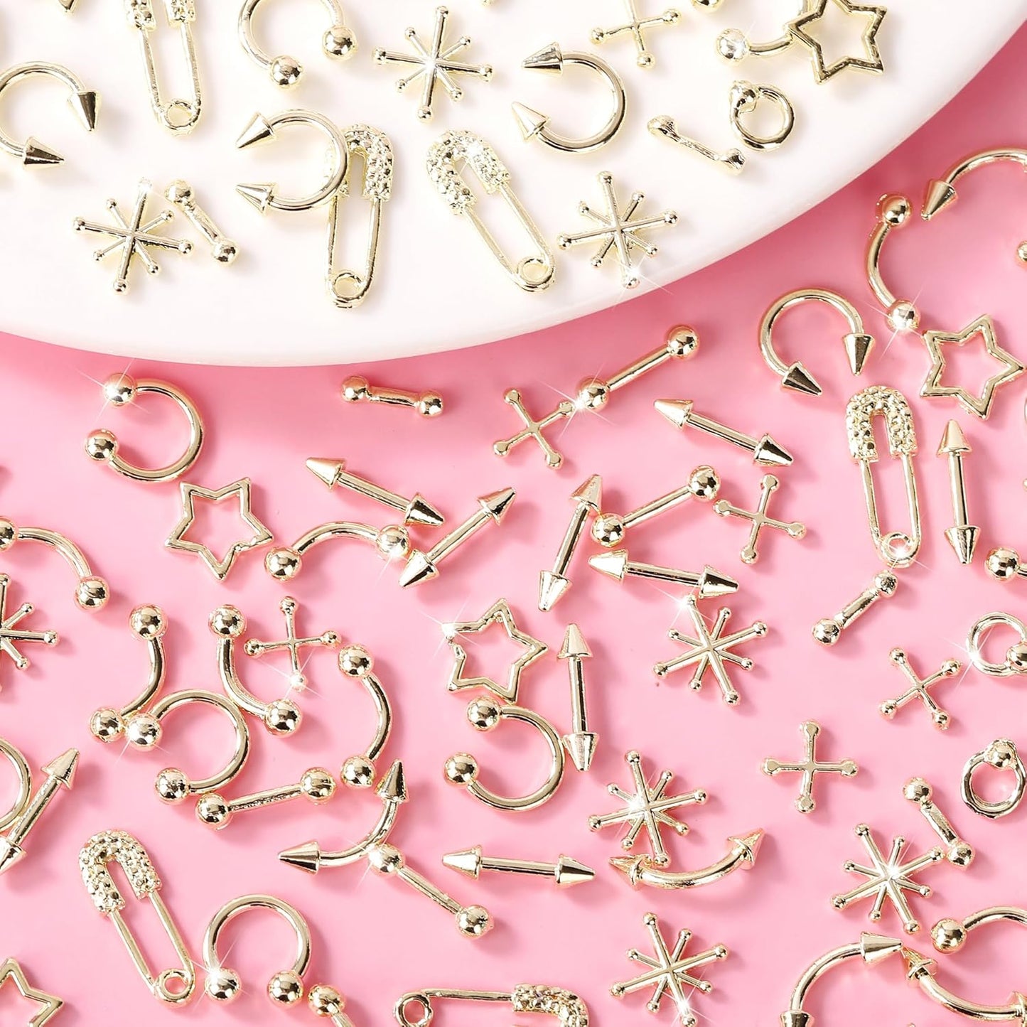 120pc Gold Star Nail Charms, Star Rivets Planet Vintage Gothic Retro Punk Crosses Alloy Nail Art Decoration C