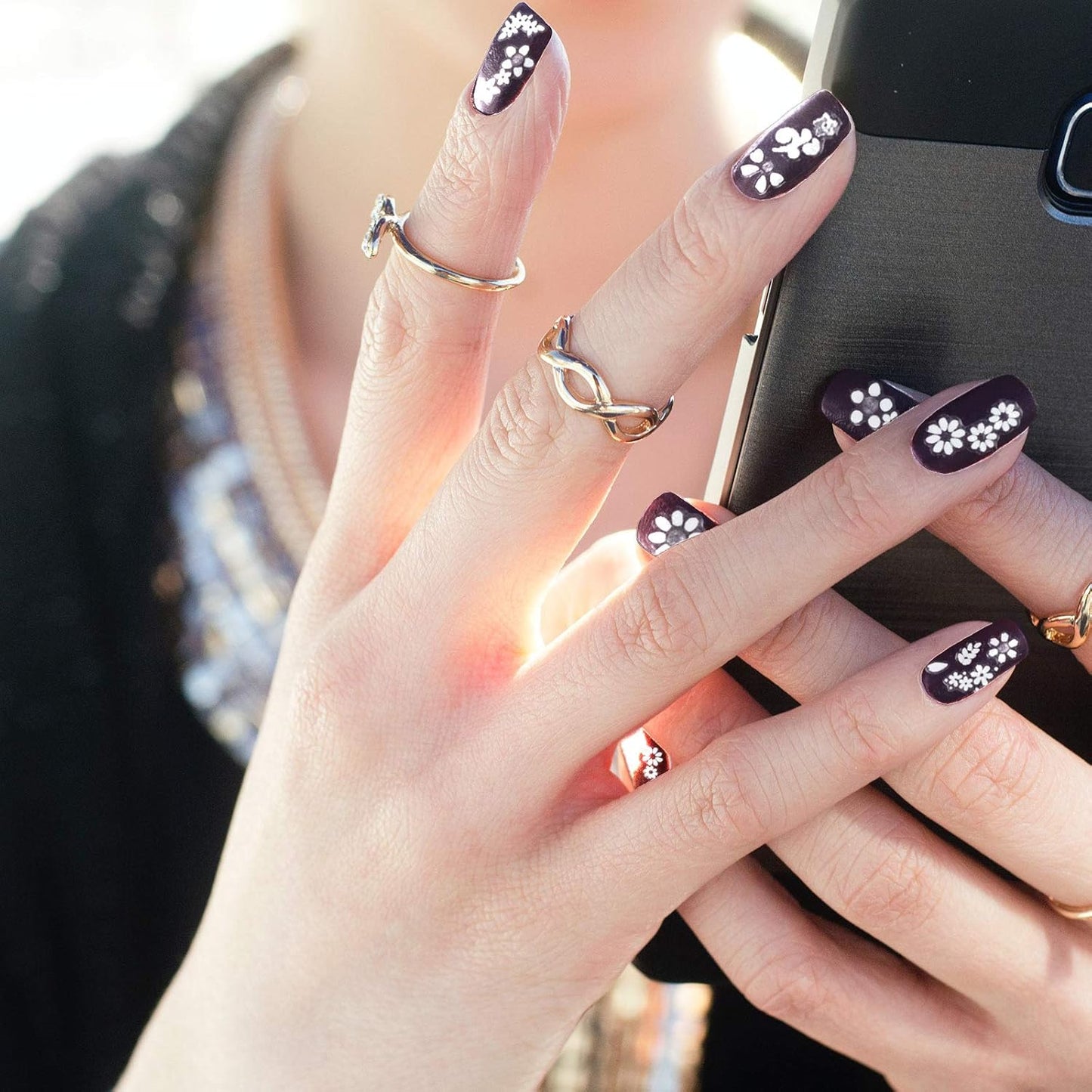 Blulu 5000 Pcs Flower Nail Stickers 100 Sheets 3D Self Adhesive Nail Stickers Multi Design Decals Multicolor Flower Manicure Decals with Tweezer(Classic-Chic Floral Series)