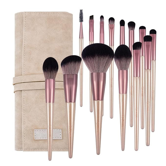 DUcare Makeup Brushes with Bag - 14Pcs Professional Synthetic Make Up Brushes Set for Blush Concealer Foundation Bronzer Powder Eyebrow Eyeshadow Blending Makeup Brush Set Mekaup bag, Rose Golden