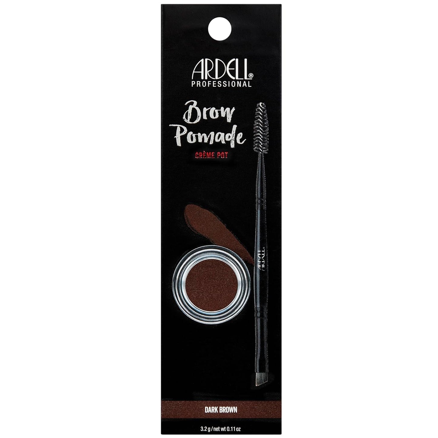 Ardell Brow Pomade - Dark Brown, Smudge-Proof Long-Lasting Eyebrow Makeup, with Dual-Ended Precision Brush and Spoolie for Defined and Natural Brows, 1 Pack