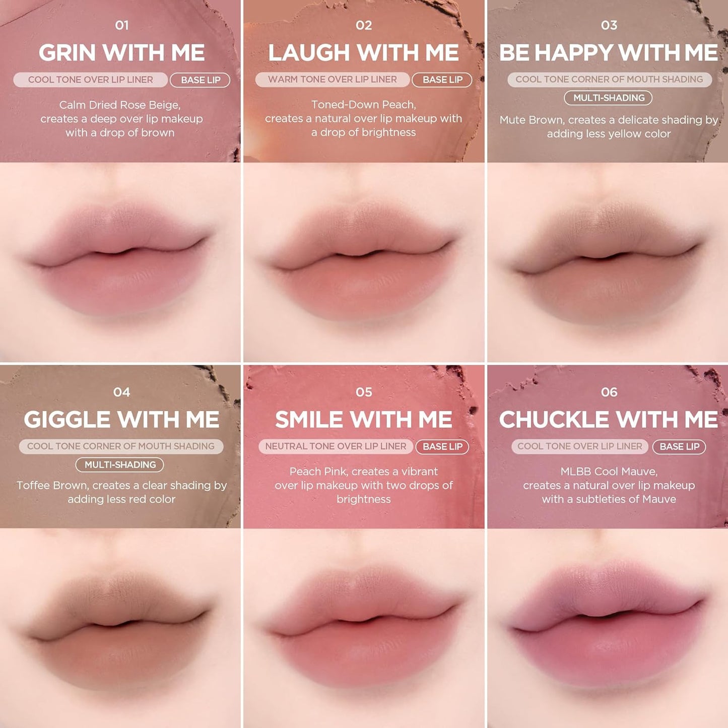 lilybyred Smiley Lip Blending Stick | Korean 3-in-1 Multi-Use Lip Liner, Smooth Creamy Texture, Long-Lasting Matte Finish, Soft Blur Effect, Precision Contour Pencil, 0.028 oz. (01 Grin with Me)