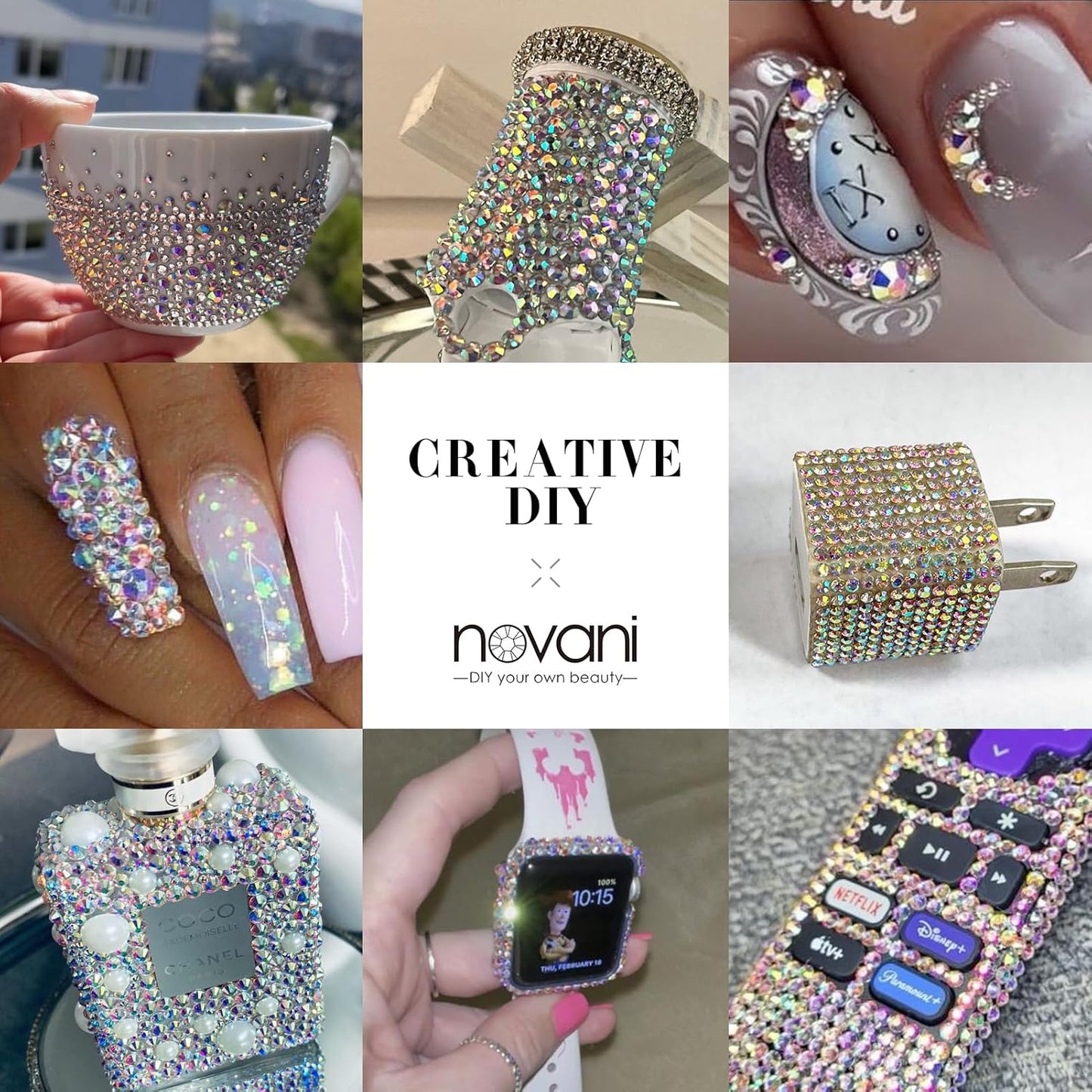 Novani Crystal AB Rhinestones Flat Back Round Rhinestone Style 2088 Sparkly Crystal Gemstones for Makeup Nail Art Crafting,Mixed Small Size(SS6-SS20)