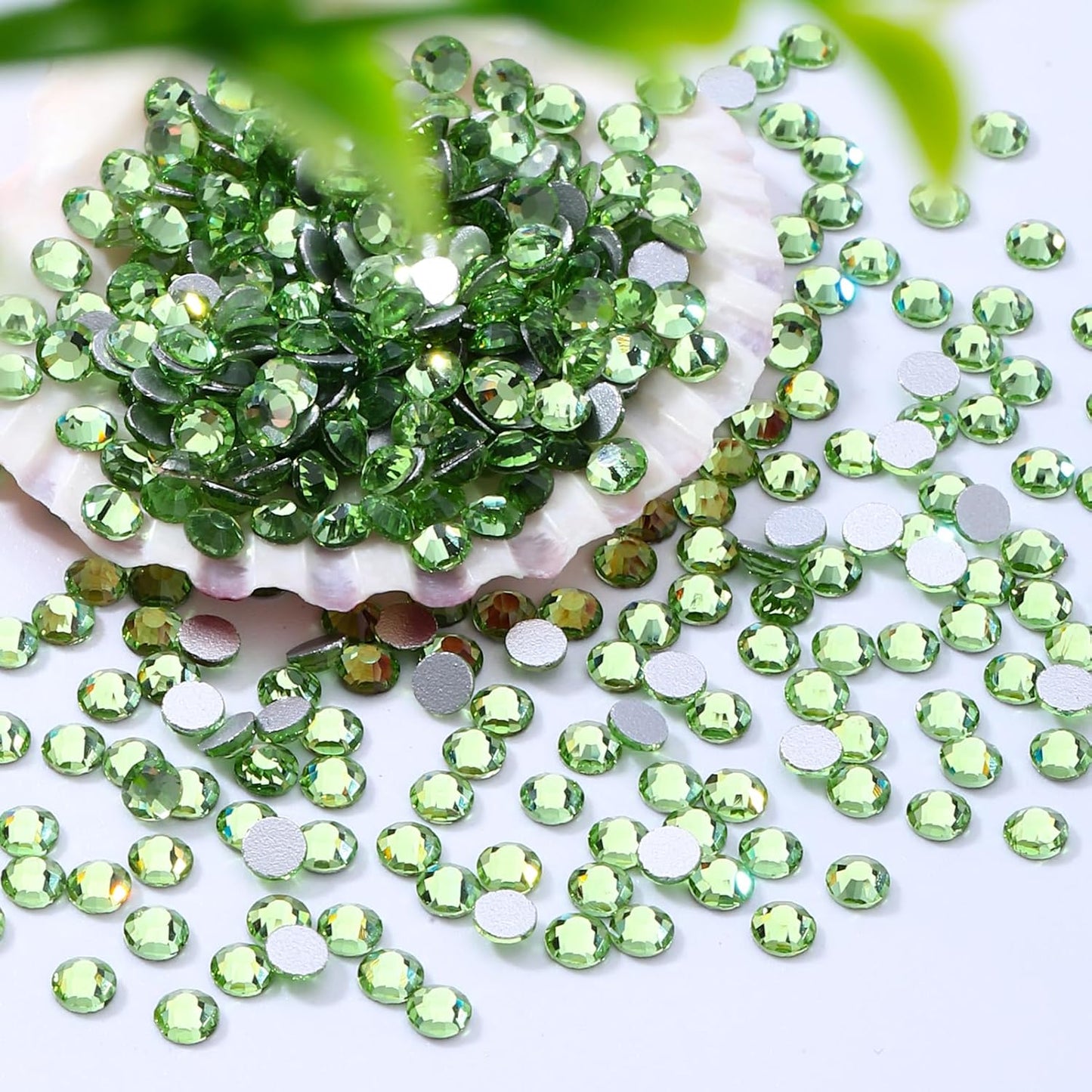 Light Green Flatback Rhinestones, Glass Rhinestones for Nail Art and Craft, Glue Fix, Loose Crystal Gemstones(Lt.Green, SS10, 1440pcs, 2.7-2.8mm)