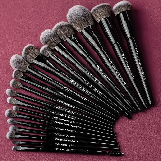 Bueart Design 19Pcs Professional Grade Labeled Makeup Brushes Set, Large Foundation Powder Contour Concealer eyeshadow Blush EyeLiner Make up Brushes,Premium Synthetic hair,Vegan Cruelty-free