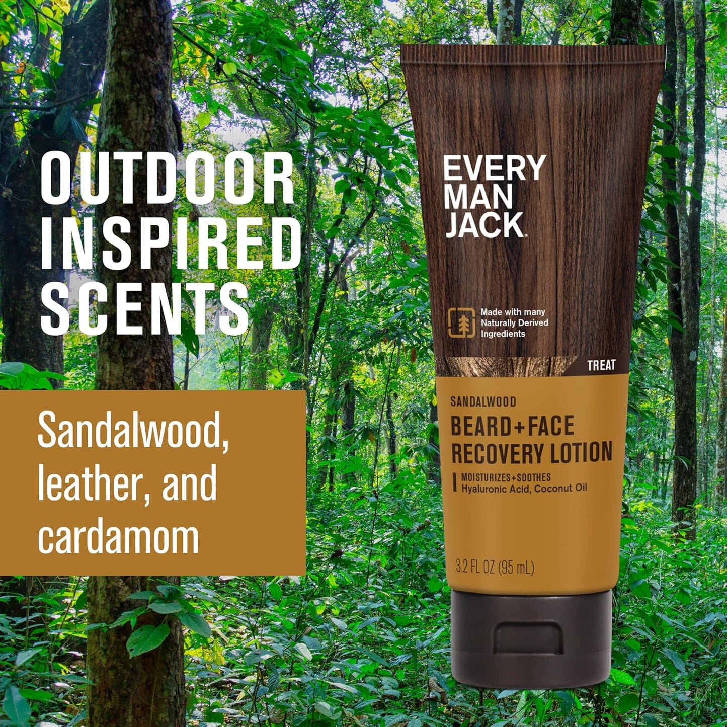 Every Man Jack Beard + Face Recovery Lotion-Moisturizes Relieves Dry Skin and Beard Itch - Light Sandalwood Scent-Made w/Naturally Derived Ingredients like Coconut Oil, and Witch Hazel-3.2oz(2 pack)
