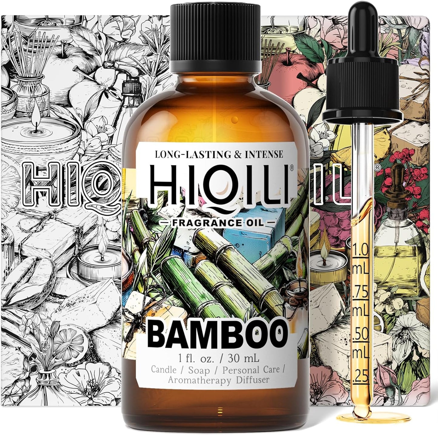 HIQILI Bamboo Fragrance Oil for Scent Diffuser, Idea for Candle & Soap Making, DIY Room Air Fresheners, New Car Scent - 1 Fl Oz
