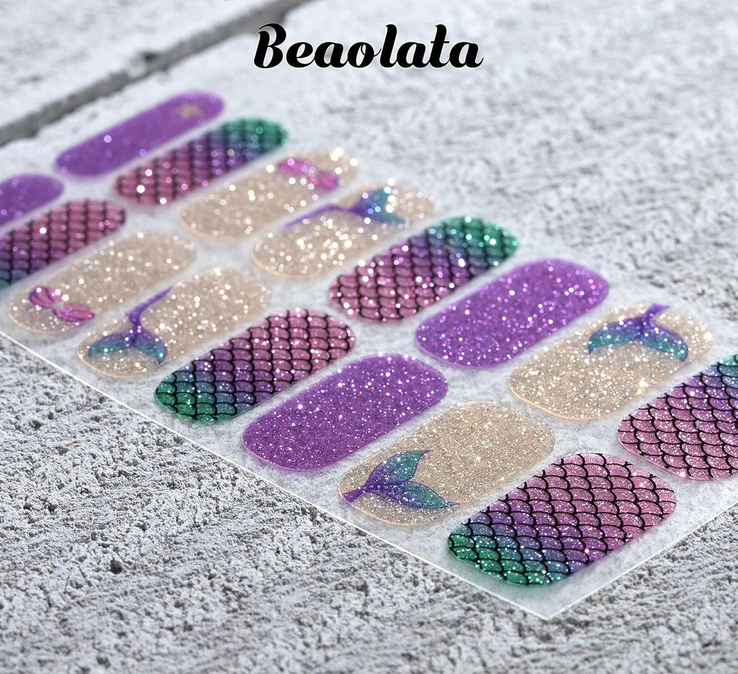 Nail Polish Strips, 32PCS Salon Quality Wraps, Long Lasting Gel Nail Stickers for Women Easy Apply& Remove (Dark Purple&Glitter)