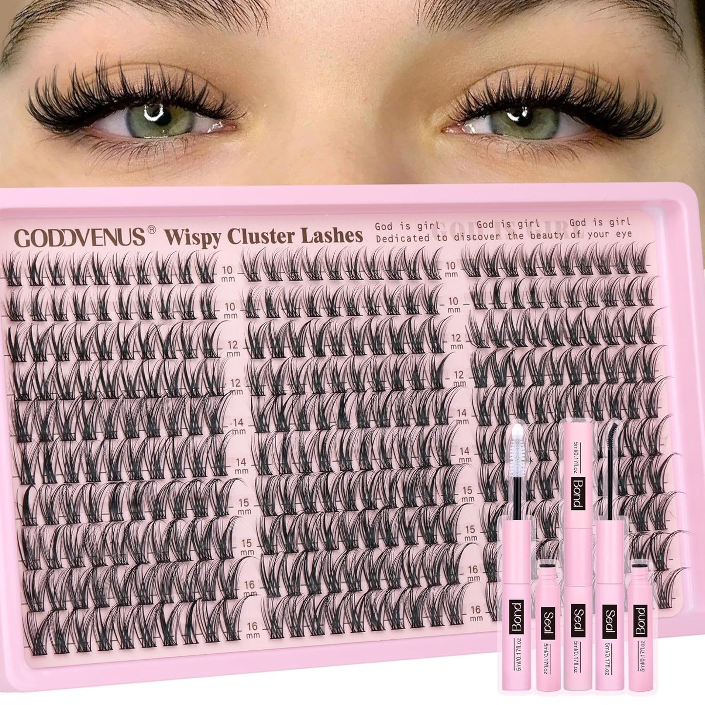 Lash Clusters Kit Wispy Eyelash Clusters Lashes Natural DIY Lash Extension Kit 10-16mm Cluster Eyelash Extensions Kit 300pcs C Curl Individual Lashes Cluster Eyelash (No Tweezers)