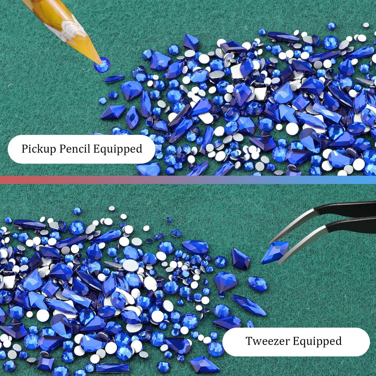 Multi Shapes Dark Blue 3D Glass Crystal Nail Art Rhinestones Kit with Flatback Round Bead Charm Gem Stone Jewelry Diamond with Pickup Pen + Tweezer for Manicure Makeup DIY Craft Decoration