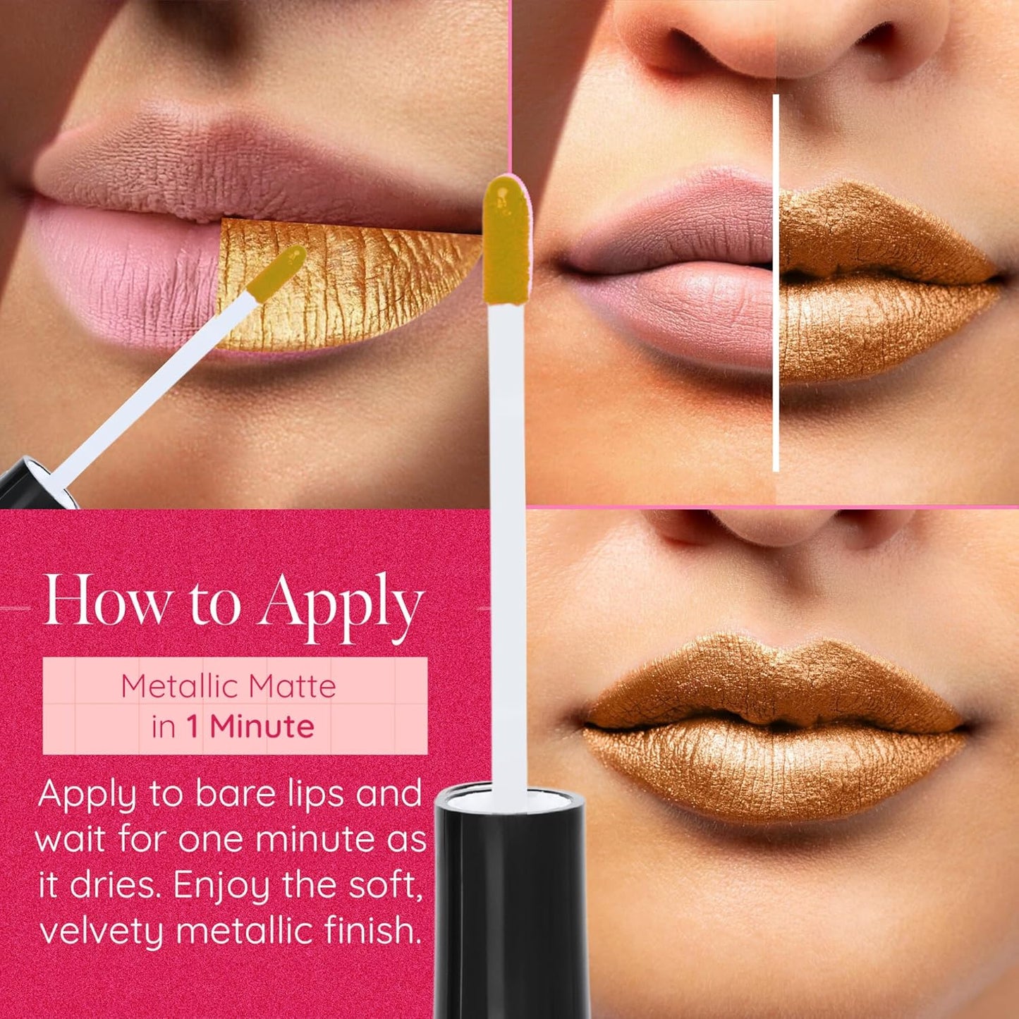 Aromi Gold Digger Metallic Liquid Lipstick, Bronze Yellow Lip Color with Shimmery Finish, Long-lasting Makeup, Handmade (Gold Digger)