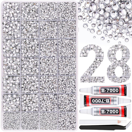 30000Pcs Resin Rhinestones for Bedazzling with 3Pcs B7000 Jewelry Glue, Clear Flatback Gems Rhinestones for Crafting, Clothing Tumblers Mugs Shoes Fabric Decor Nail Art