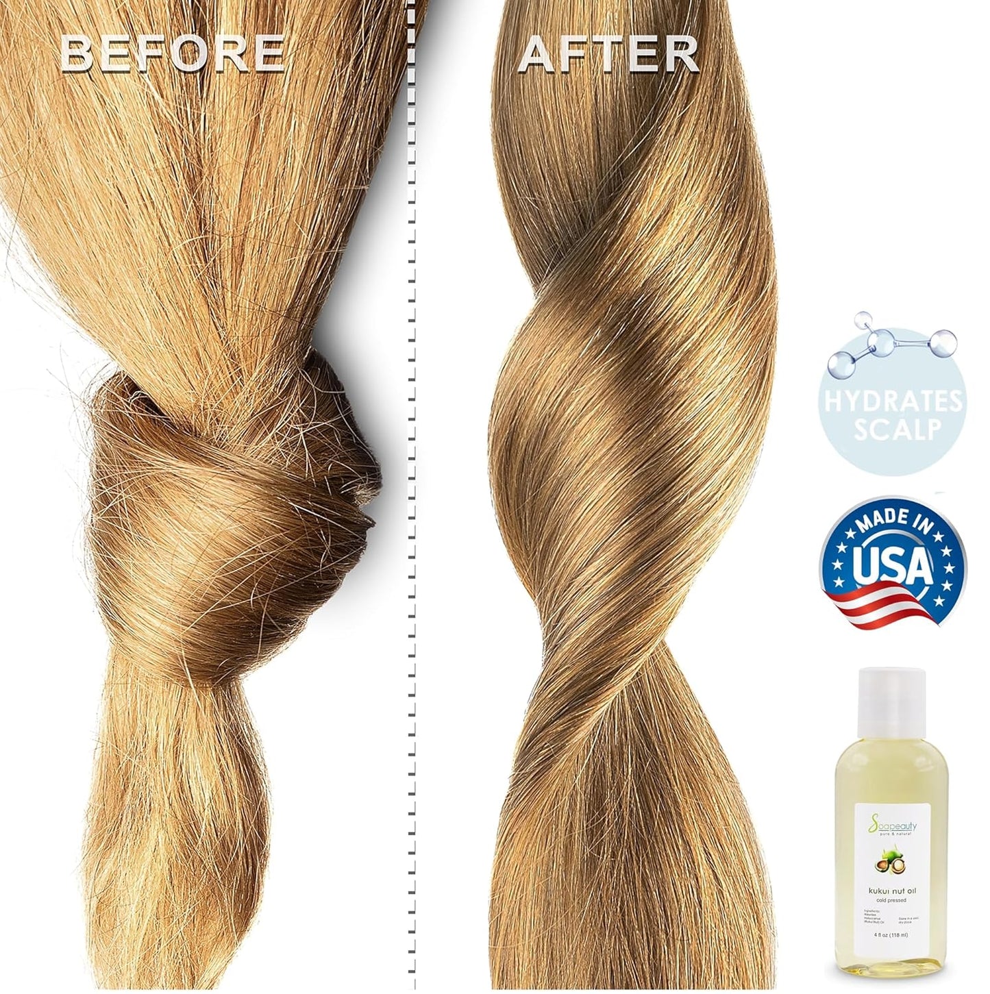 Soapeauty Kukui Nut Oil | 100% Pure & Natural | Cold Pressed | Moisturizing Oil for Skin, Hair, and Soap Making | 8 fl oz