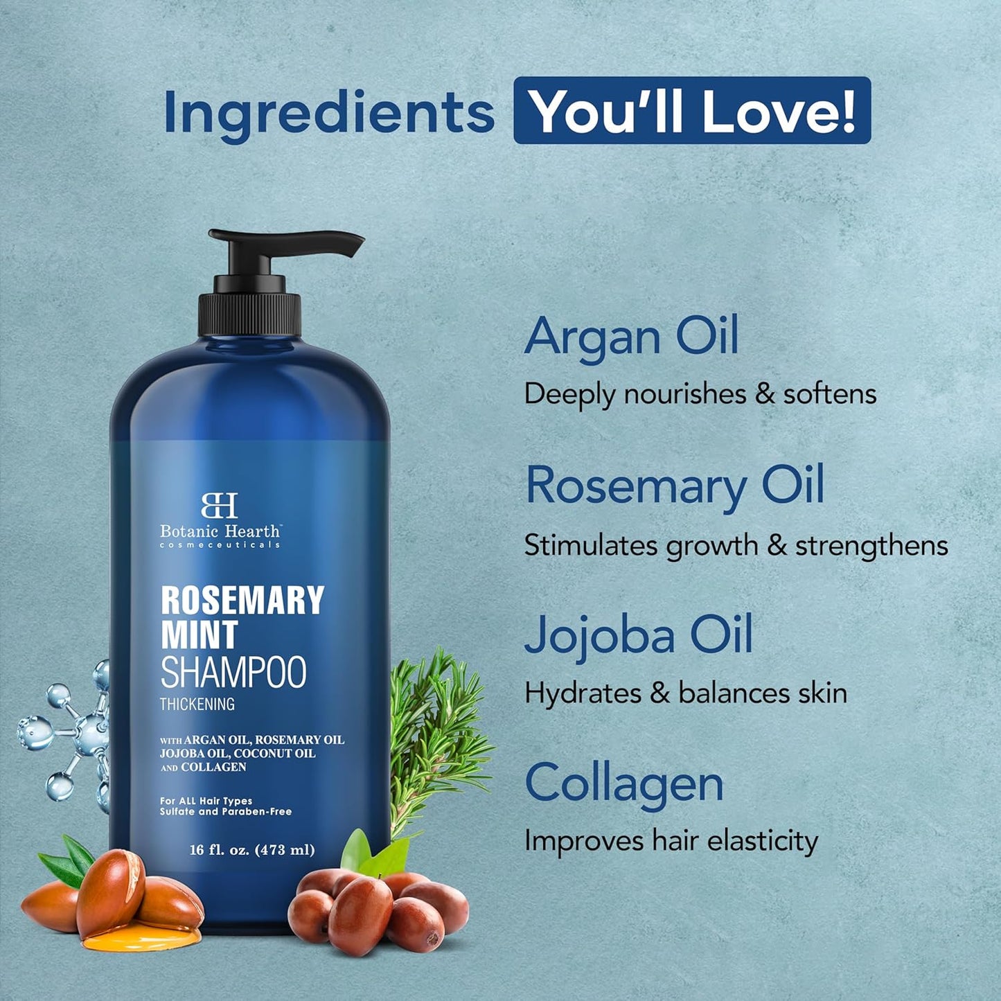 Botanic Hearth Rosemary Shampoo 16 Oz | Rosemary Oil Shampoo De Romero For Hair Growth With Biotin & Mint | Sulfate Free,Thicker & Fuller Hair | Deep Cleansing & Nourishing