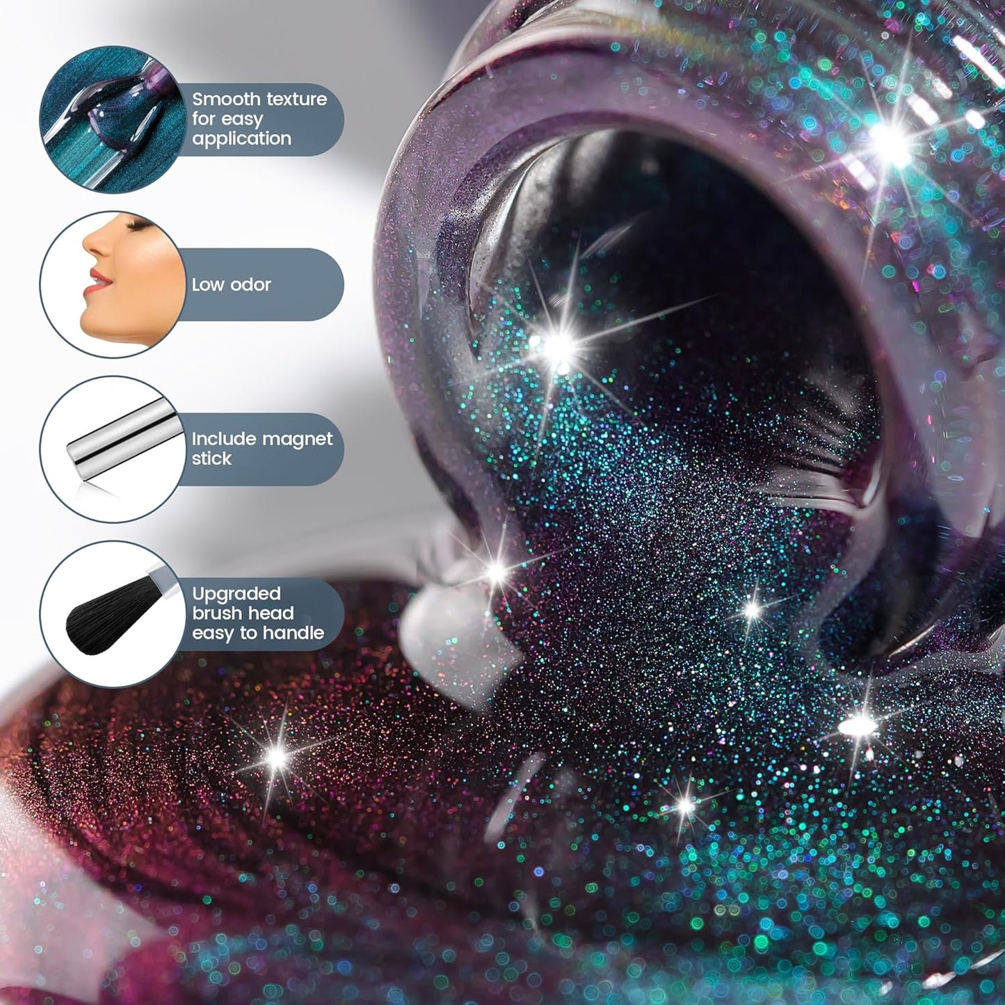 YTD Likomey Cat Eye Gel Nail Polish,15ml Black Green Purple Multi-Color Velvet Diamond Holographic Neutral Jelly Sheer Magnetic Shimmer Glitter Fall Winter UV Color Varnish with Magnet Stick,MY392