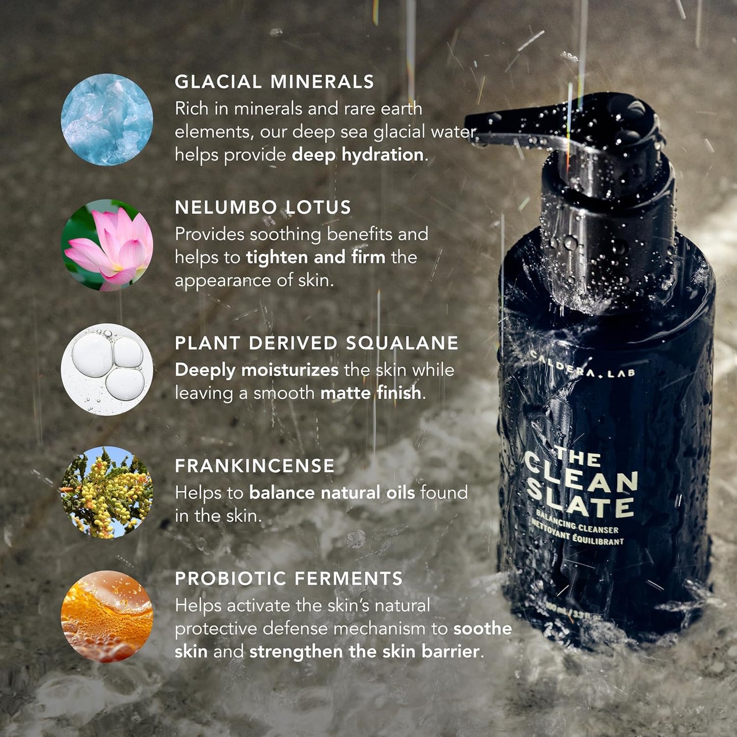 Caldera + Lab The Clean Slate | Men's Organic Foaming Facial Cleanser for Dry, Sensitive, & Normal Skin – Vegan, Natural & Antioxidant Packed Exfoliating Face Wash