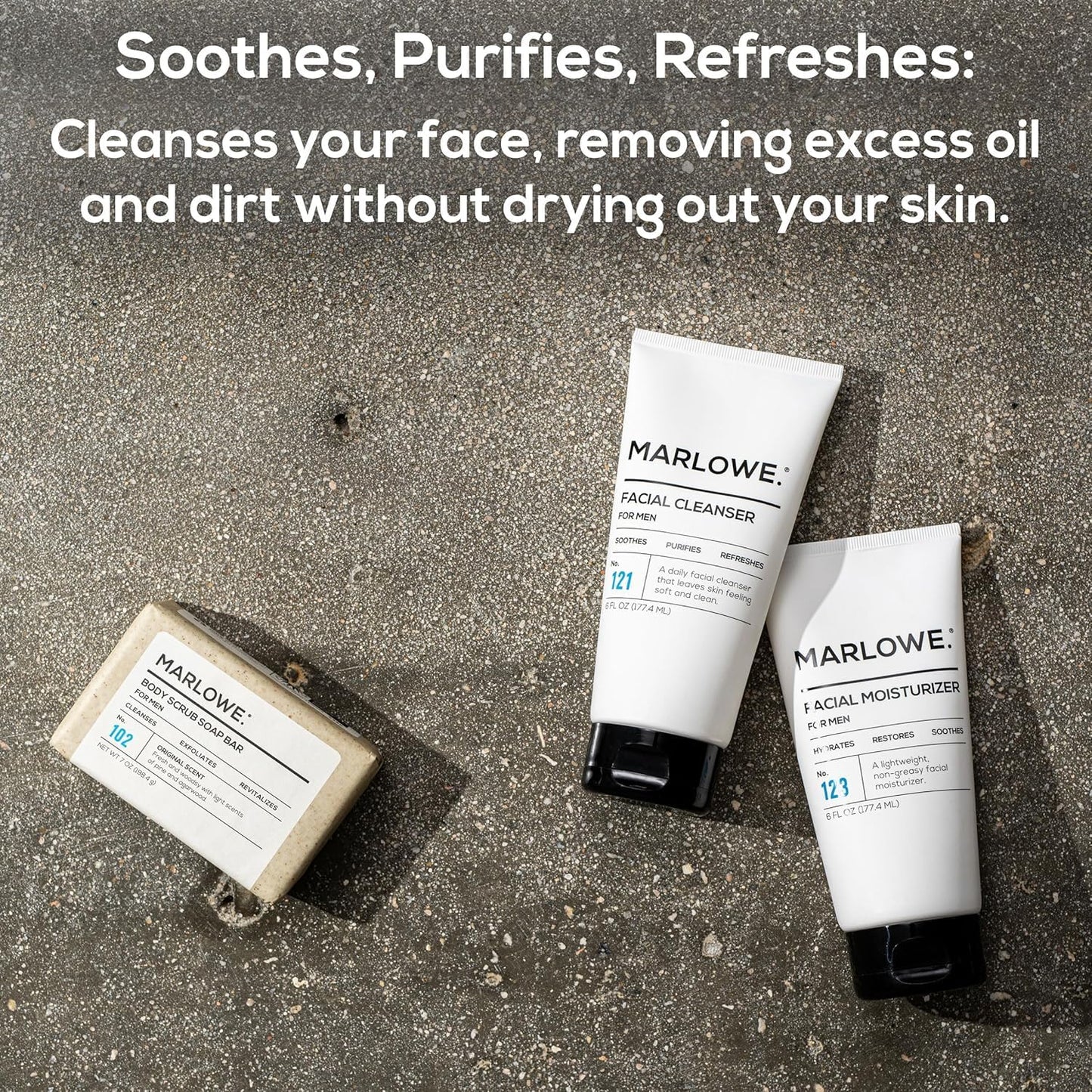 MARLOWE. Face Cleanser & Moisturizer Skin Care Duo, No. 121 Facial Cleanser 6 oz & No. 123 Facial Moisturizer 6 oz with Green Tea & Deep Sea Algae Extracts, Purifies, Hydrates, Refreshes & Soothes