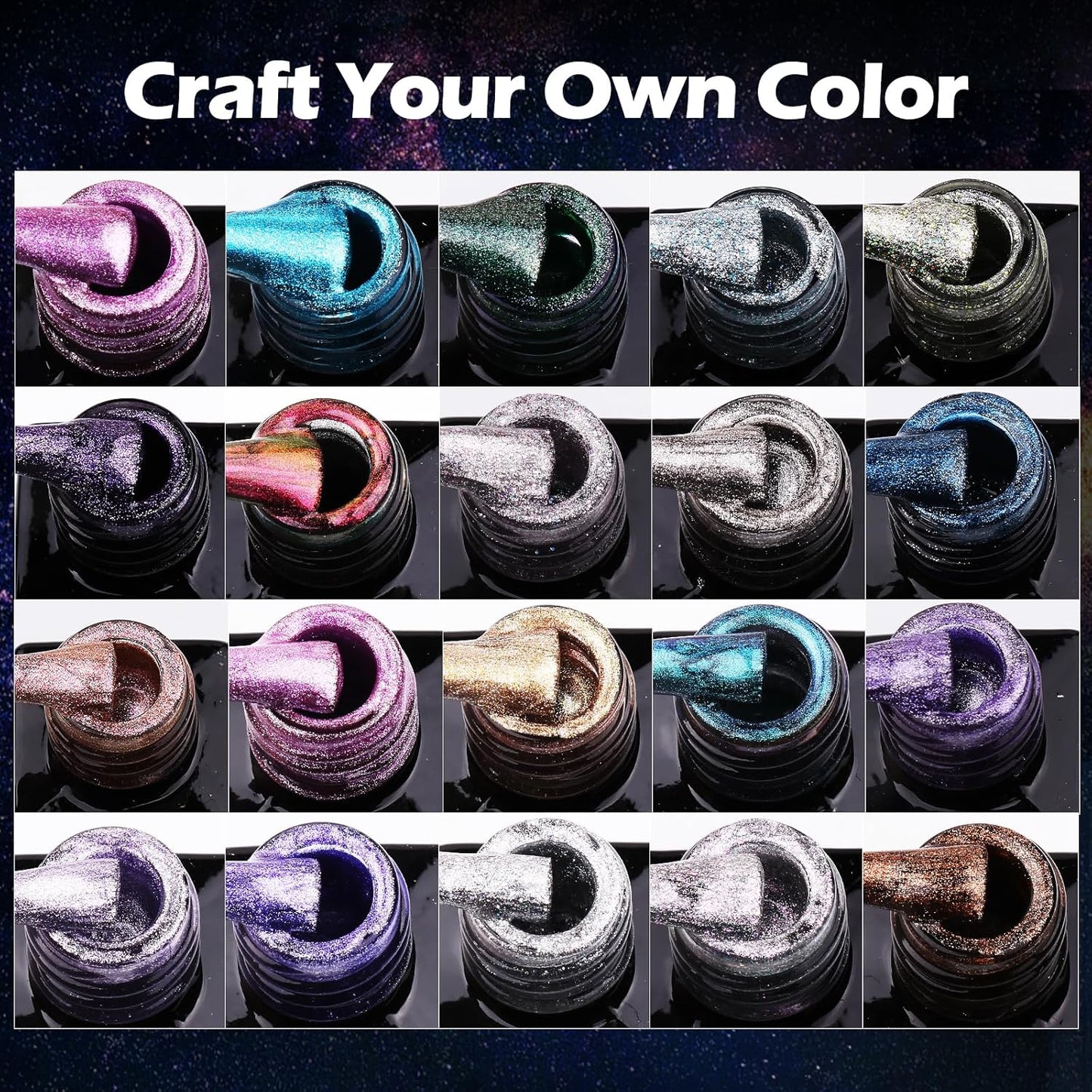 Clara Colors Magnetic Nail Polish - 20 Colors Cat Eye Gel Polish Kit Holographic Glitter Cat Eye Nail Polish with 4 Magnet, Black White Base Top Coat Gel Soak Off LED Manicure Salon DIY Art Gifts