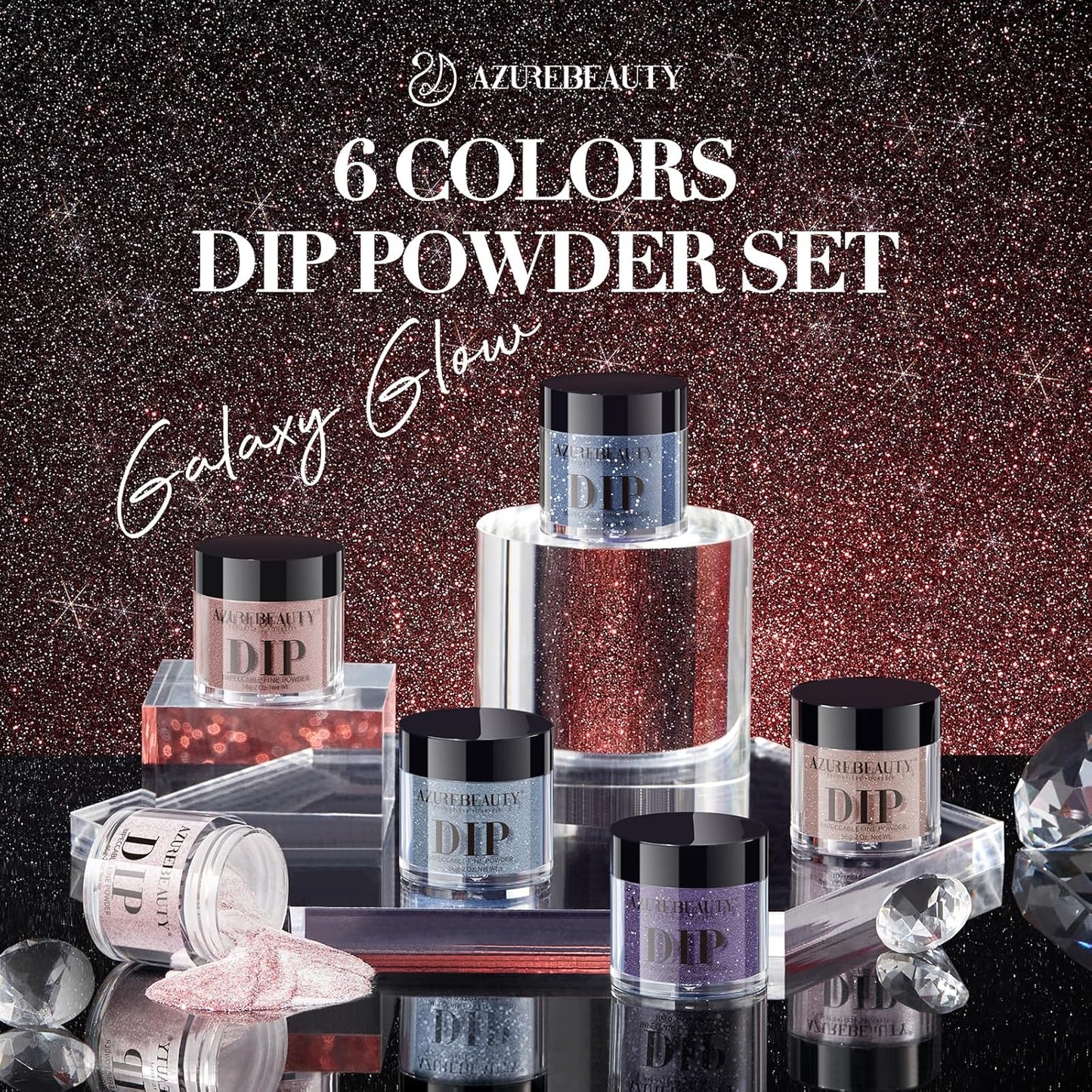 AZUREBEAUTY Dip Powder Nail Set 6 Colors Dark Light Blue Purple Brown Wine Red Shimmery Sparkle Shiny Fall Winter Dipping Powder Starter Kit French Nail Art Manicure Salon No Need Nail Lamp Cured