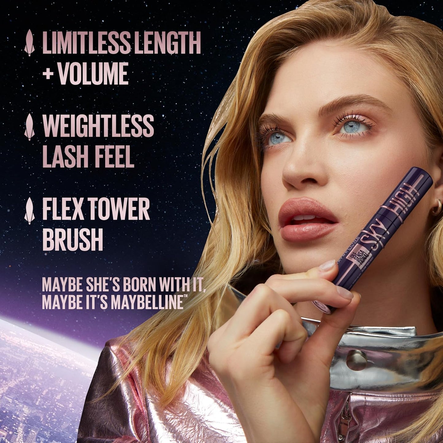 Maybelline Lash Sensational Sky High Washable Mascara Makeup, Volumizing, Lengthening, Defining, Curling, Multiplying, Buildable Formula, Cosmic Black, 1 Count