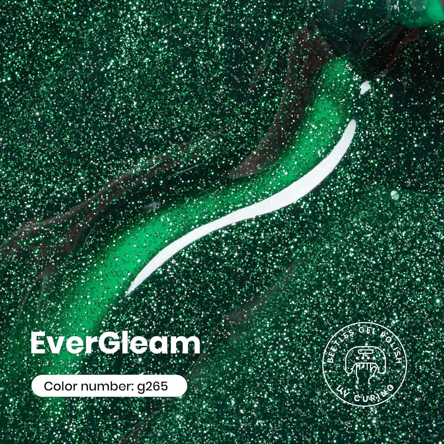 Beetles Christmas Green Gel Nail Polish – EverGleam Glitter Gel Polish, 15ml Soak Off UV LED Shimmer Emerald Green Nail Art Color, Long Lasting Glossy Manicurefor Salon and DIY Nail