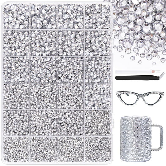 25000Pcs Resin Jelly Rhinestones with Tweezers for Crafting, 2-6mm Mixed Sizes (Clear) Non Hotfix Flatback Gems, Bedazzling Crystal for DIY Crafts Clothing Tumblers Mugs Shoes Decor Nail Art