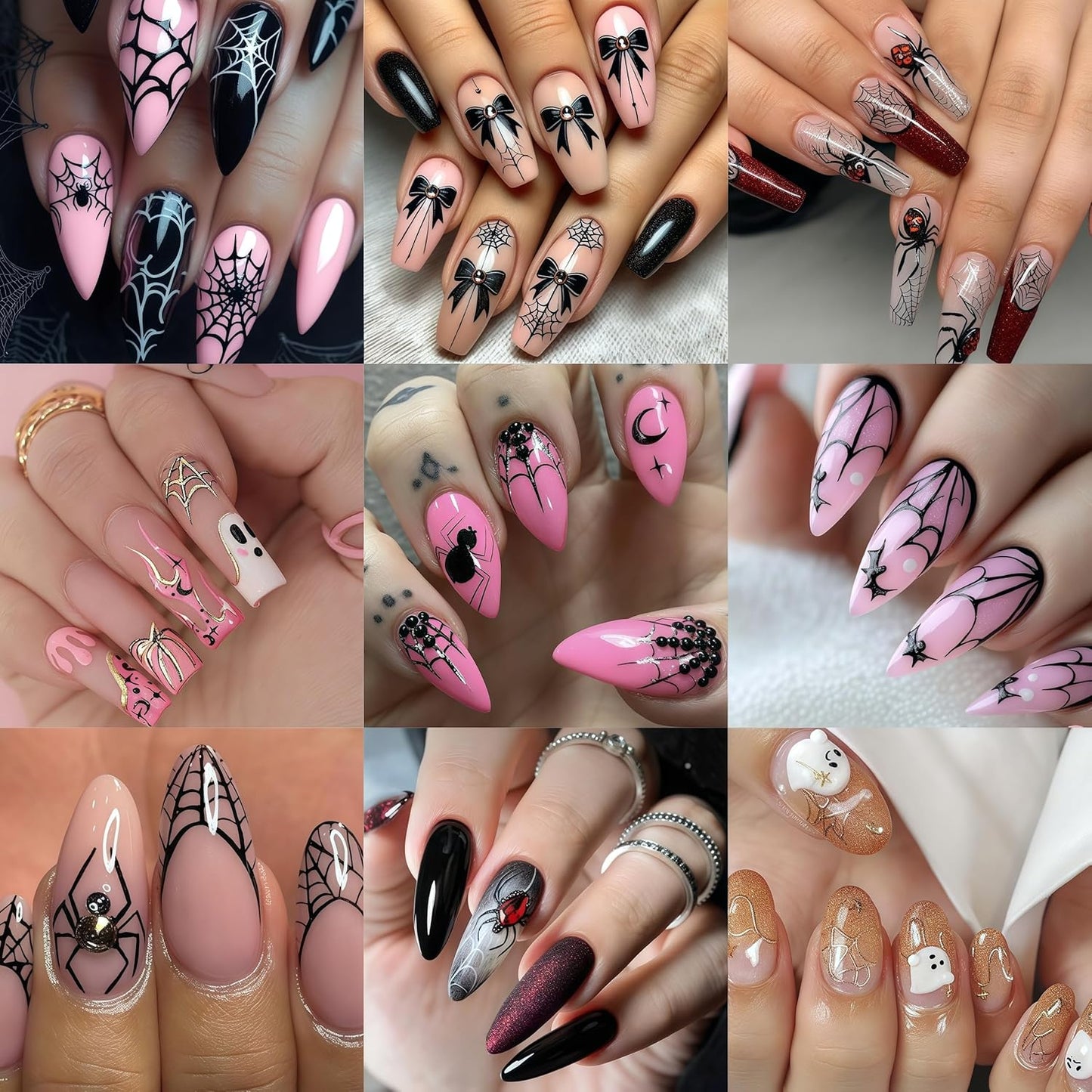 3 Sheets Halloween 5D Embossed Cute Ghost Nail Stickers Self-Adhesive Spider Web Spiders Nail Decals Horror Eyes Spider Nail Art Supplies Nail Accessories for Women Acrylic Manicure Holiday Supplies