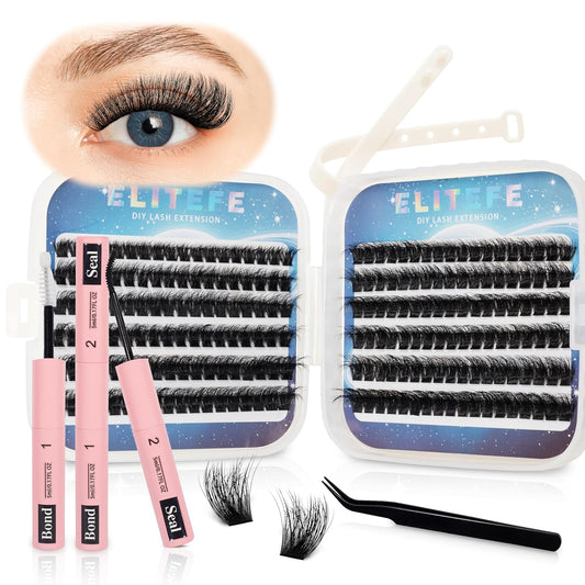 Lash Extension Kit DIY Lash Clusters Kit Eyelash Extensions Individual Lashes Extensions with (Lash Bond,Seal,Tweezers,240Pcs100D,0.07D,10-18mm)