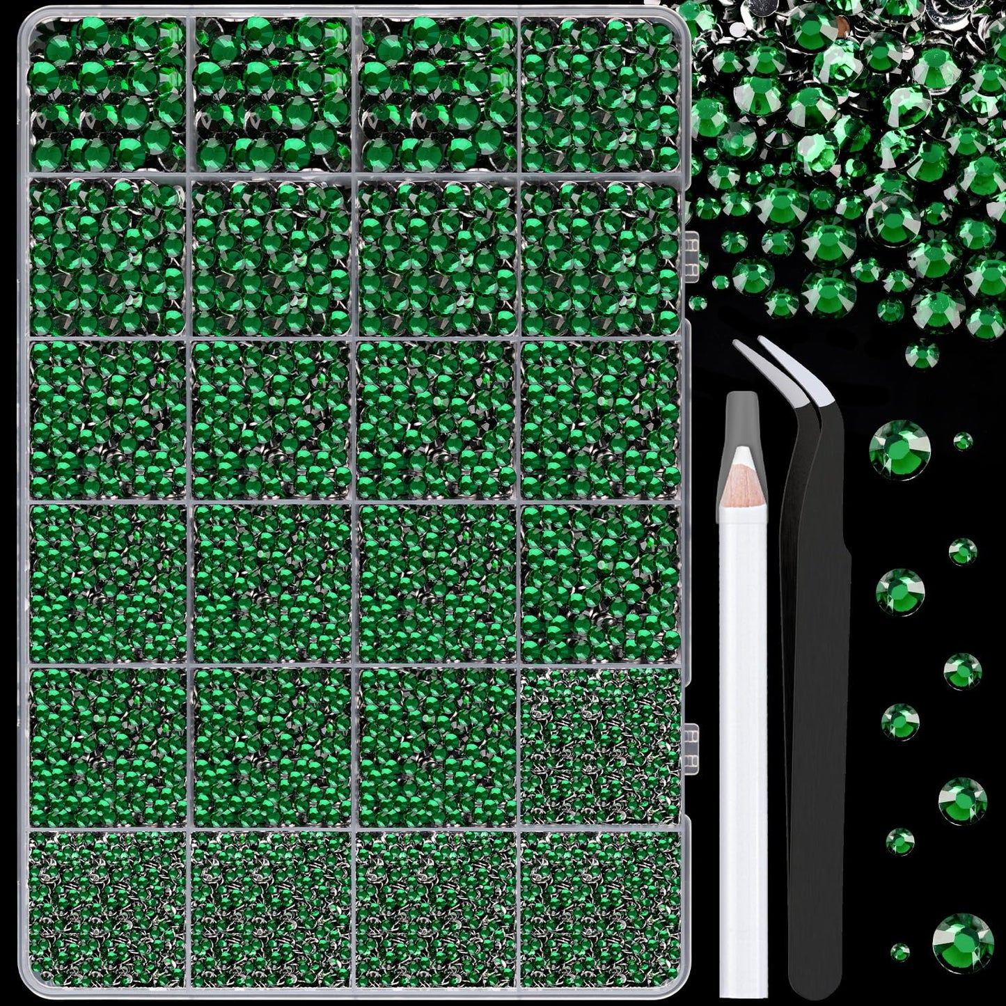 25000Pcs Resin Rhinestones for Crafting, Emerald Green 2-6mm Mixed Sizes Non Hotfix Flatback Gems, Bedazzling Crystal for DIY Crafts Clothing Tumblers Mugs Shoes Fabric Nail Art