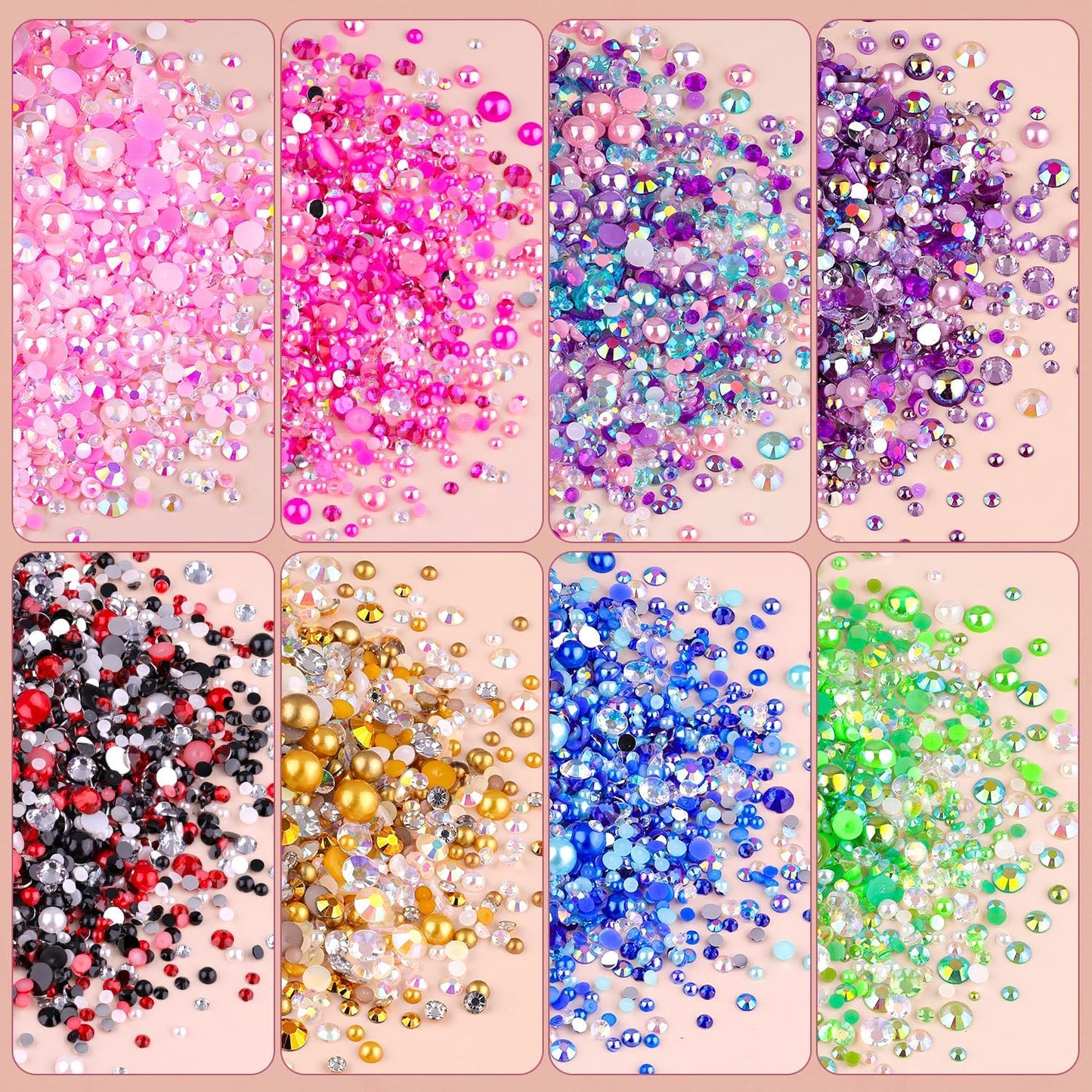 9000PCS Flatback Pearls and Rhinestones for Bedazzling, Pink White Mixed Size 3-8mm Resin Rhinestones and Half Pearls for Crafting, Nail Art and Grad Cap Decoration with Tweezers and Pickup Pencil