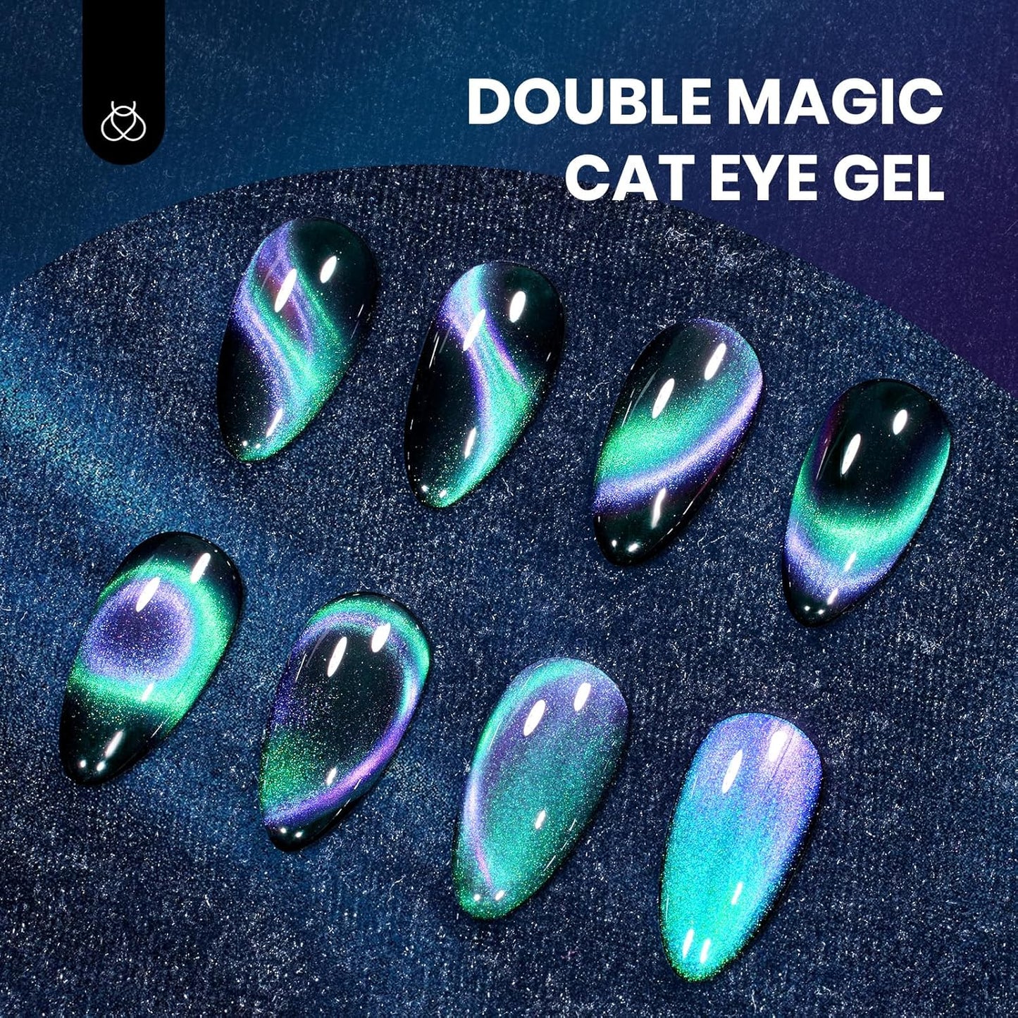 Beetles Cat Eye Gel Nail Polish - 15ML 9D Chameleon Cat Eye Green Purple Double Magic Colors Gel Polish with Magnet Soak Off UV Velvet Gel Galaxy Drift Collection Nail Art Design Gift for Women
