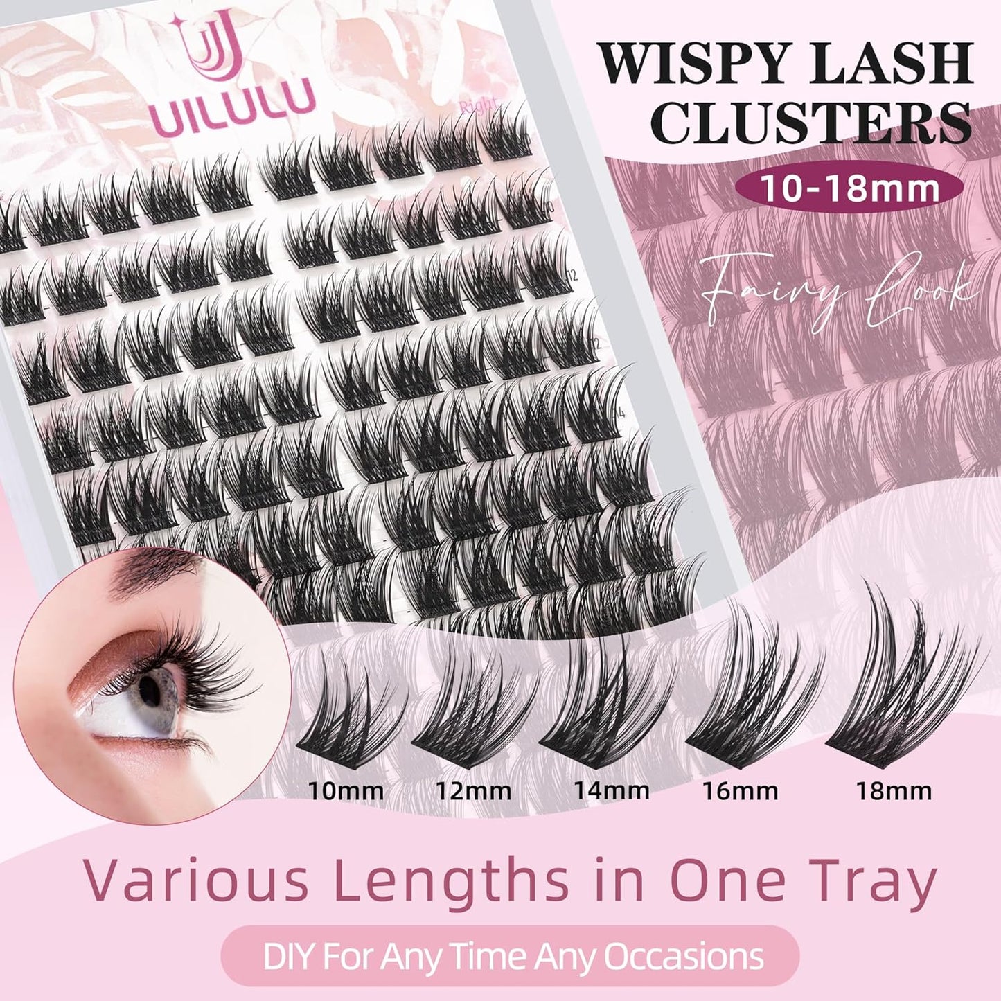 Lash Clusters Kit 10-18mm D Curl Clusters Eyelash Extensions Kit False Eyelash Clusters, DIY Lash Extension Kit with Lash Bond & Seal, Lash Glue Remover, Lash Tweezers U17 Kit