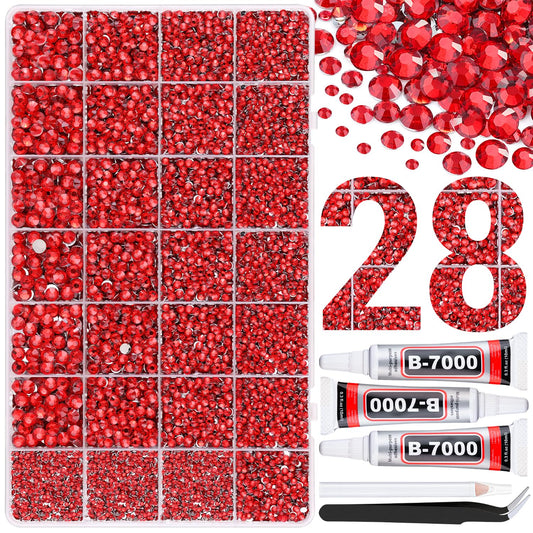 30000Pcs Resin Rhinestones for Bedazzling with 3Pcs B7000 Jewelry Glue, Red Flatback Gems Rhinestones for Crafting, Clothing Tumblers Mugs Shoes Fabric Decor Nail Art