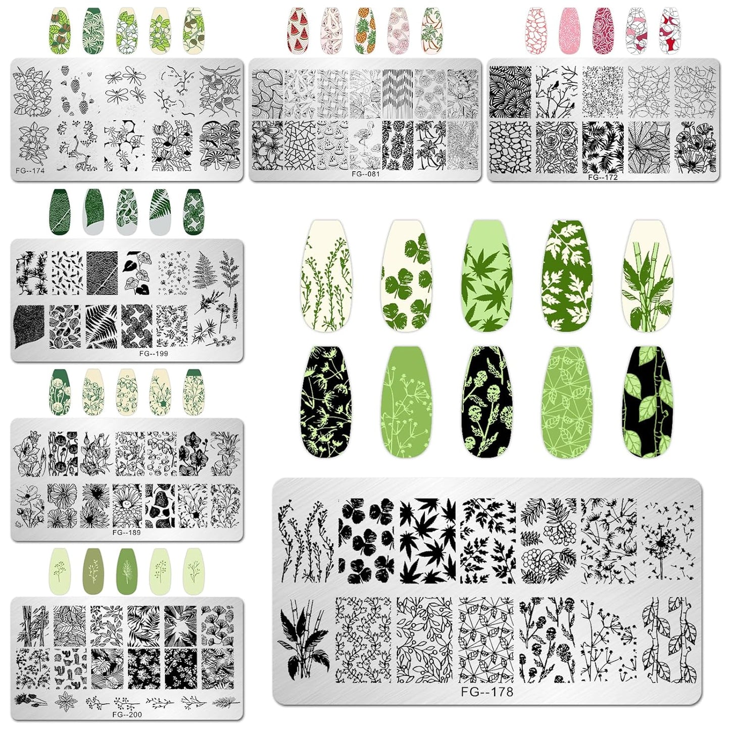 AddFavor Nail Stamper Kit - 7pcs Flower Leaves Stamping Plate with Silicone Stamper and Scraper, Animal Image Nail Stencils, Design Supplies