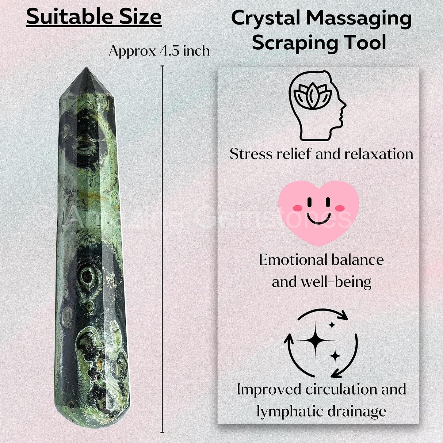 Amazing Gemstone Kambaba Jasper Crystal Wand Massage Stick - Pelvic Wand Gua Sha for Adults - Crystals and Healing Stones Massage Wands for Adults Gifts (Pointed)